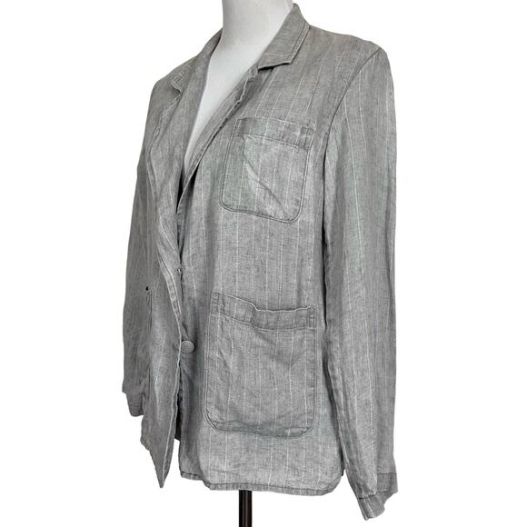 Sibel Saral Women’s Linen Jacket Blazer Gray Pinstripe Slit Back Pockets Sz M - Picture 1 of 9